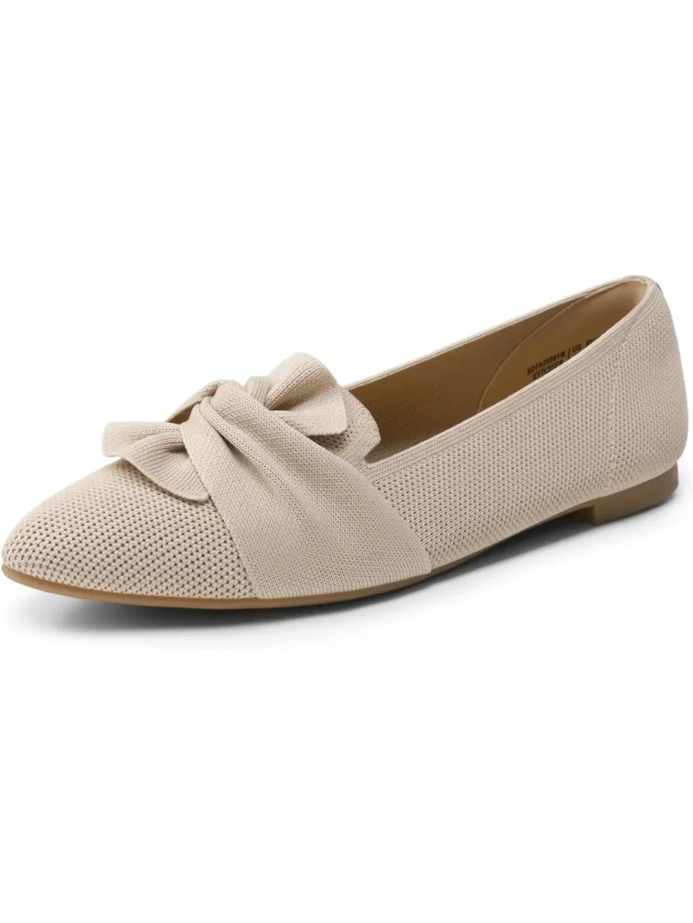Women's Nude Foldable Bow Pointed Toe Ballet Flats Knit Cushioned Comfort Shoes